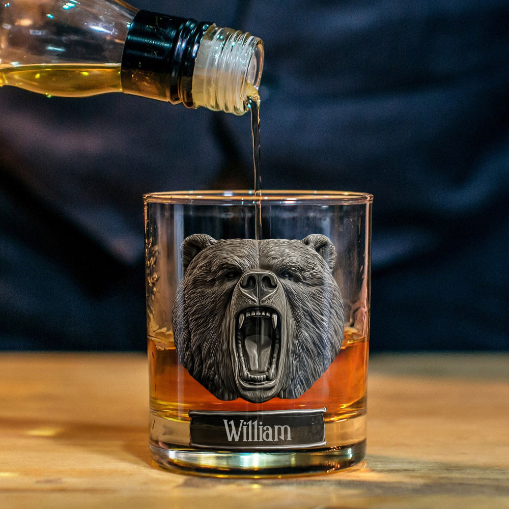 Grizzlies Roar Bear - Personalized Hunting Whiskey Glass