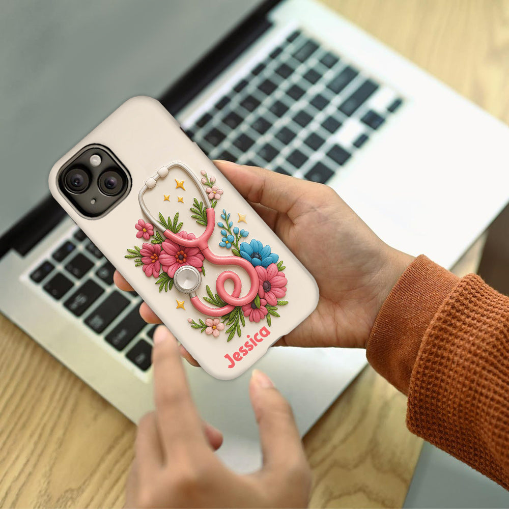 Floral Stethoscope - Personalized Nurse Full Print Phone Case