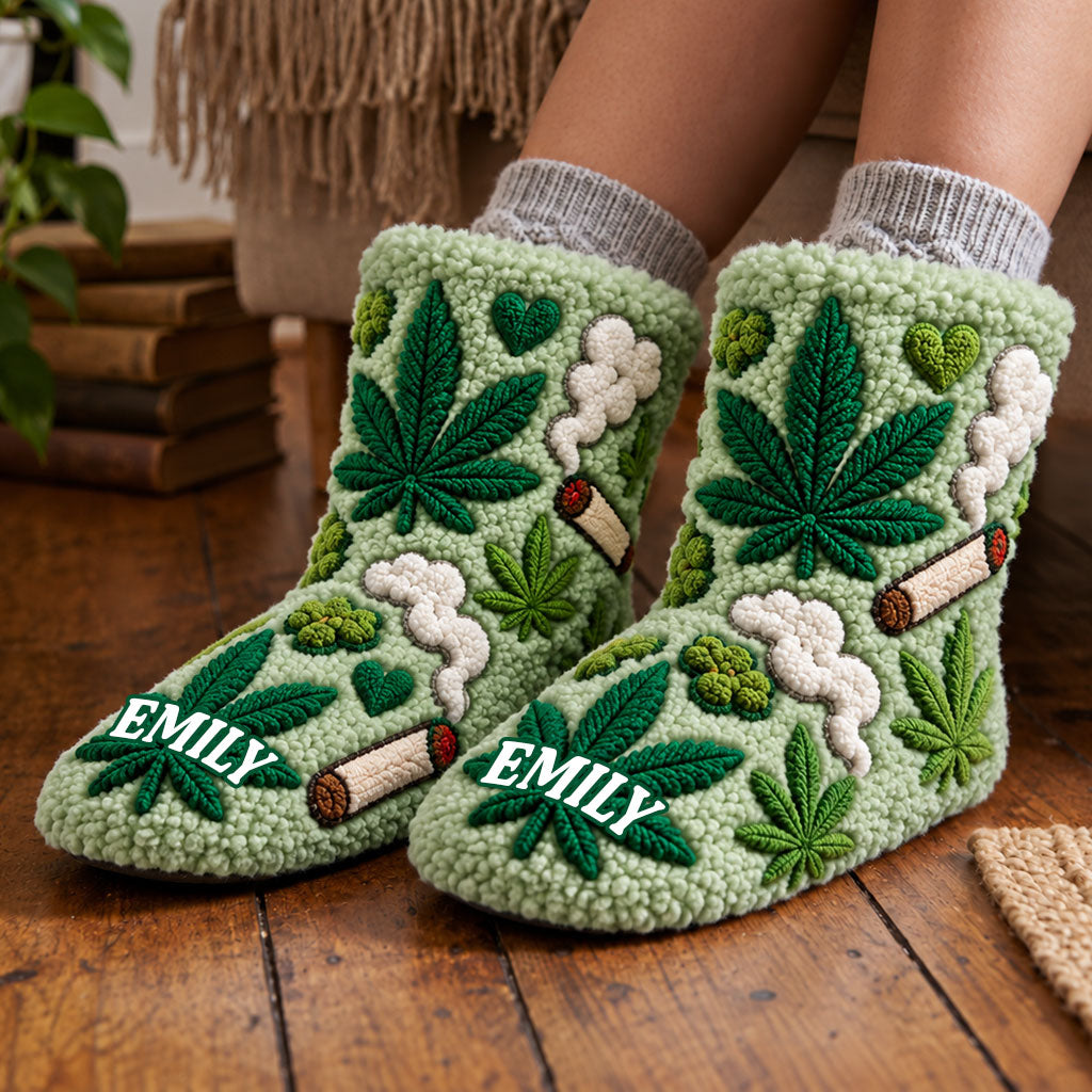 Stoner Gift - Personalized Weed Faux Fur Boot Slippers