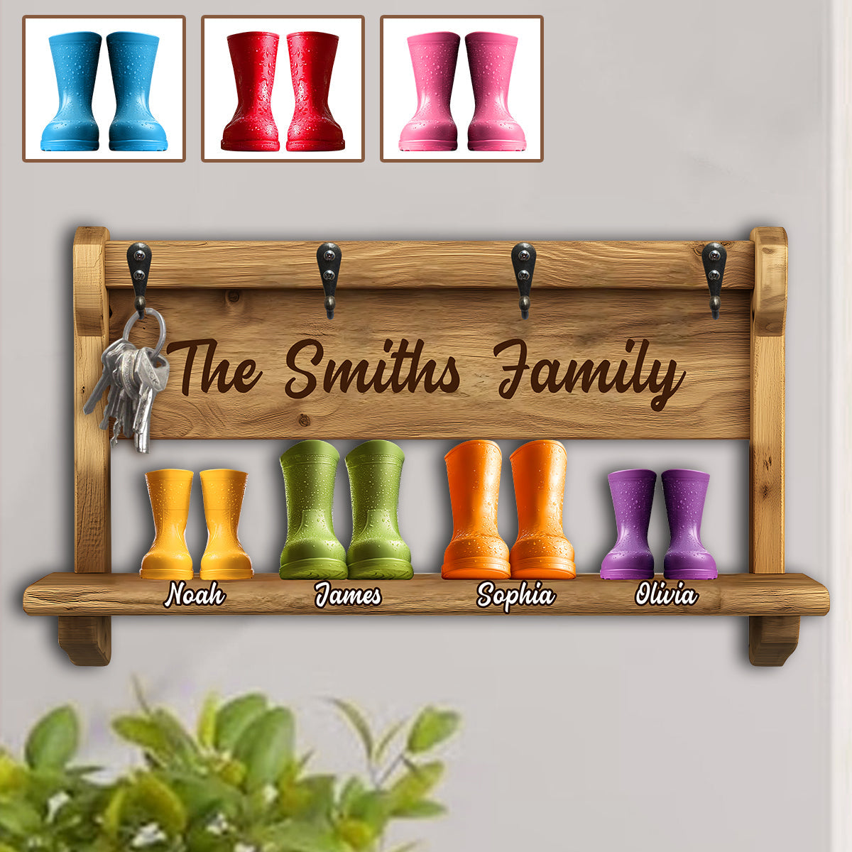 Family Funny Keyrack, Rain Boots Family - Personalized Family Custom Shaped Key Rack