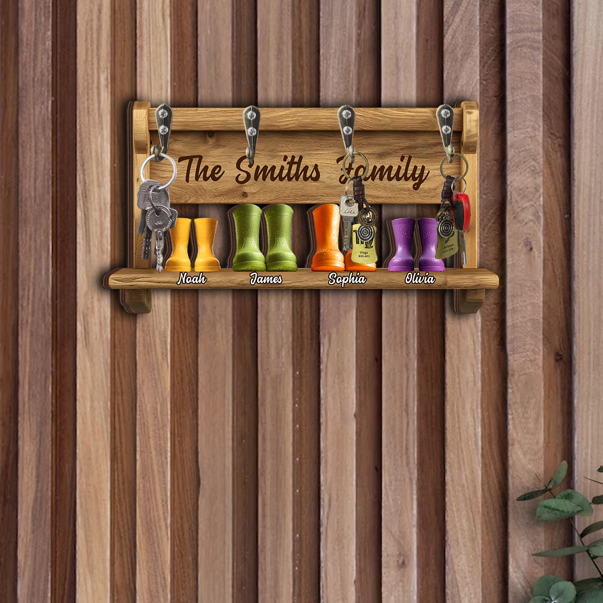 Family Funny Keyrack, Rain Boots Family - Personalized Family Custom Shaped Key Rack