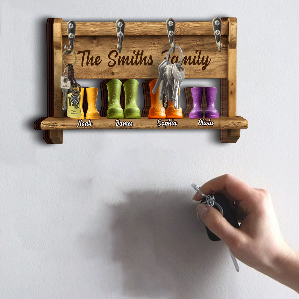 Family Funny Keyrack, Rain Boots Family - Personalized Family Custom Shaped Key Rack
