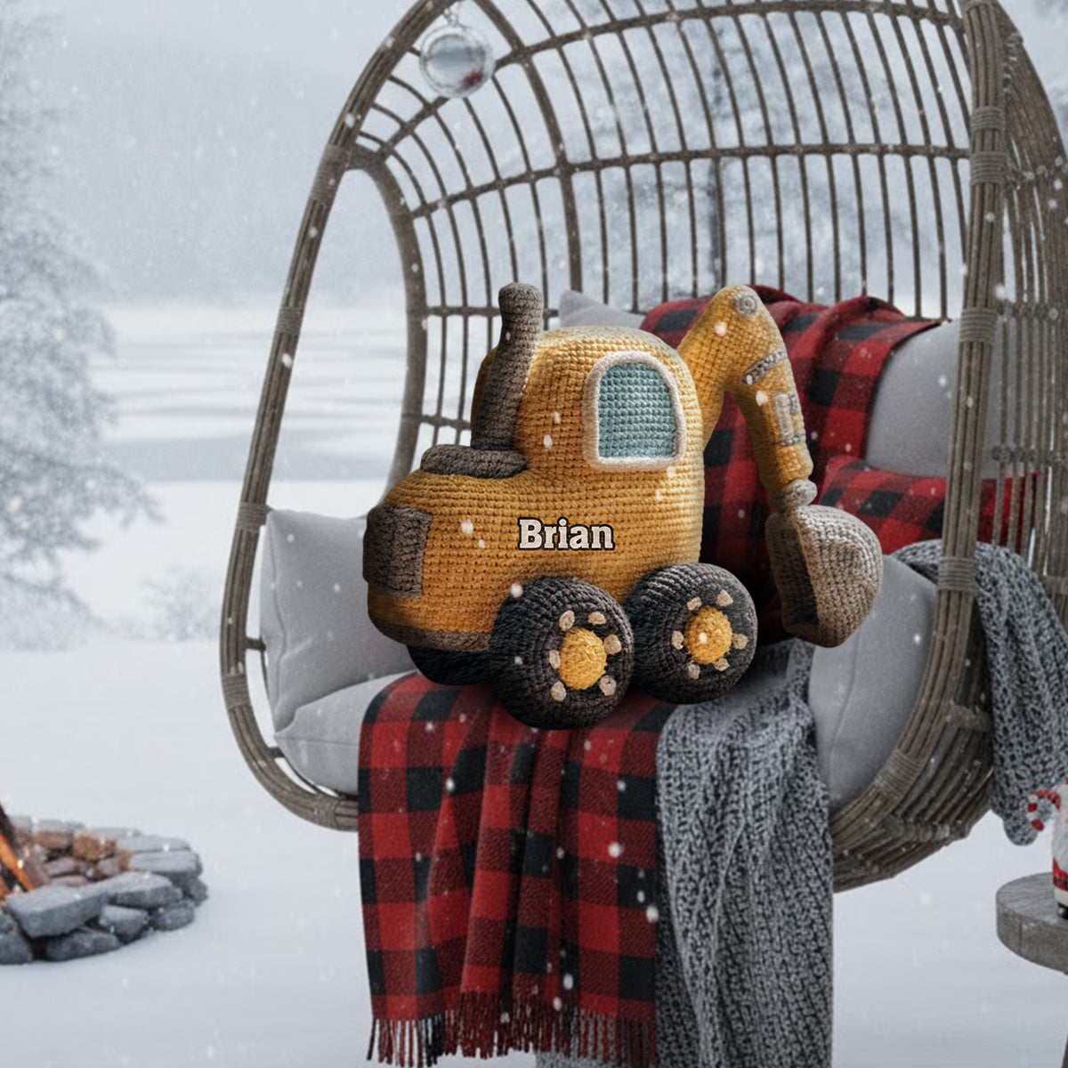 Construction Machine - Personalized Kid Faux Fur Shaped Pillow