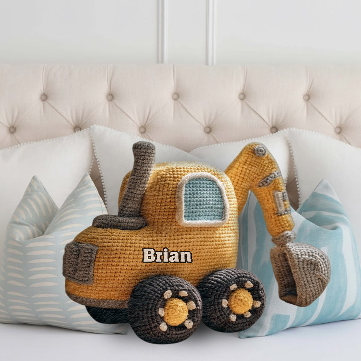 Construction Machine - Personalized Kid Faux Fur Shaped Pillow