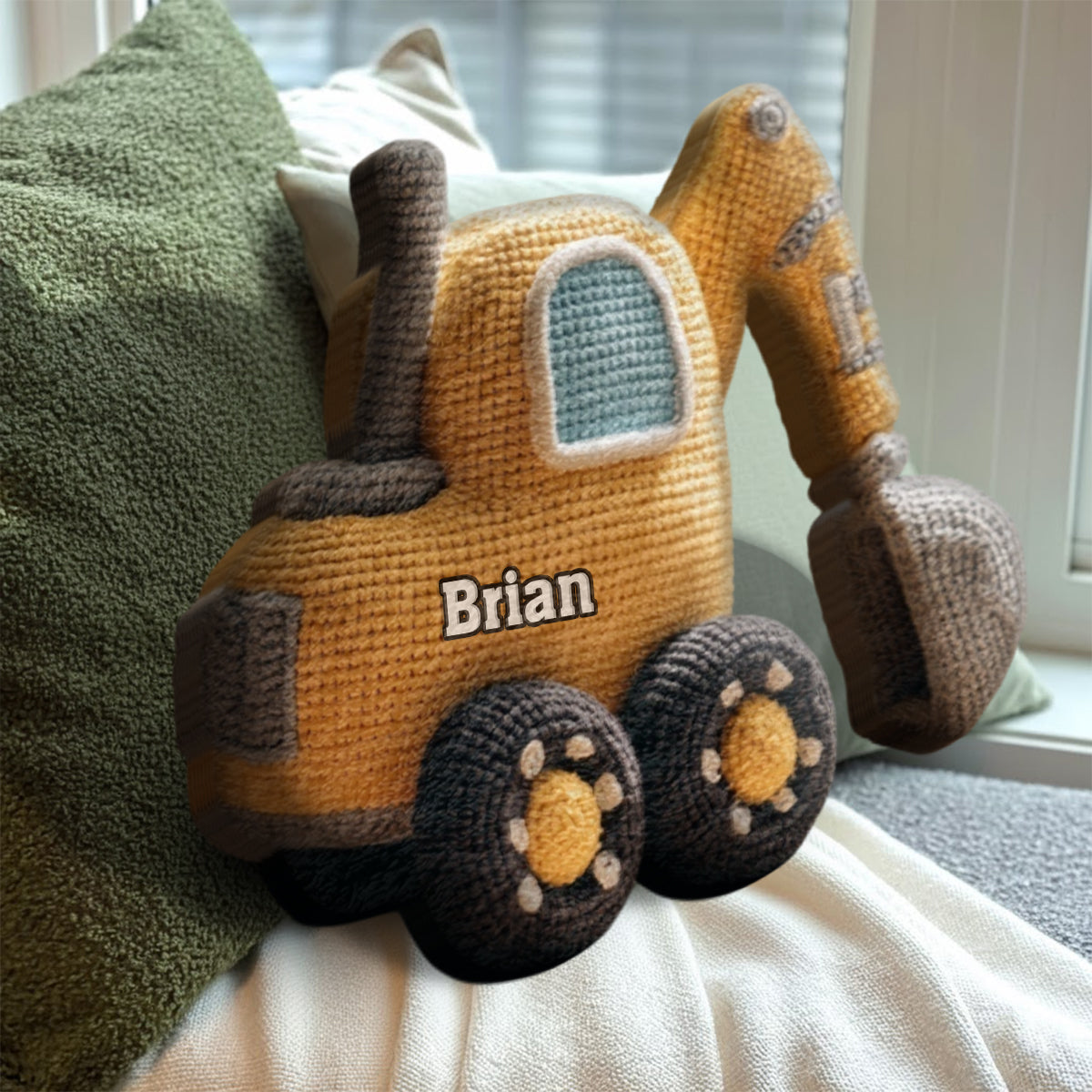 Construction Machine - Personalized Kid Faux Fur Shaped Pillow
