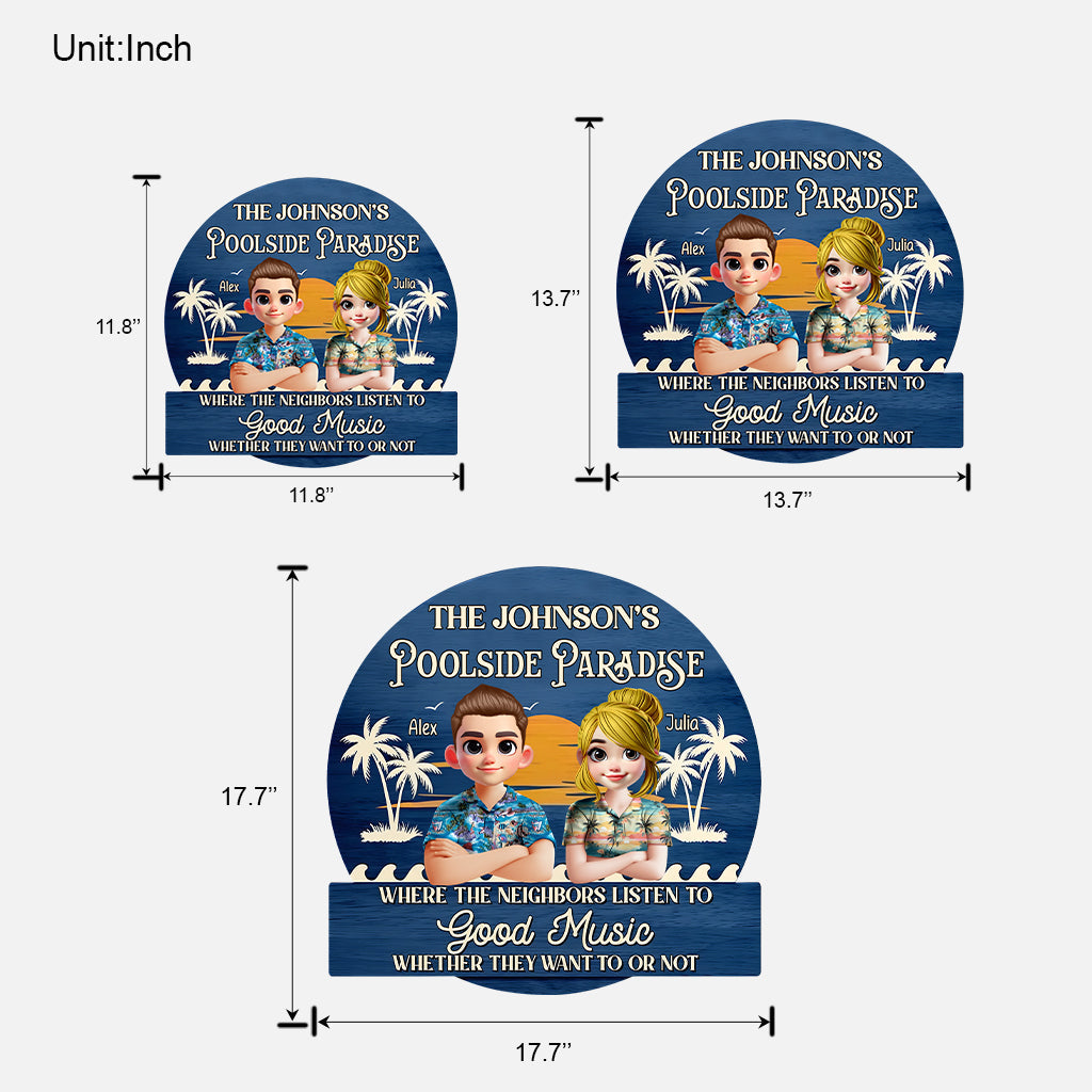 Poolside Paradise - Personalized Couple Custom Shaped Wood Sign