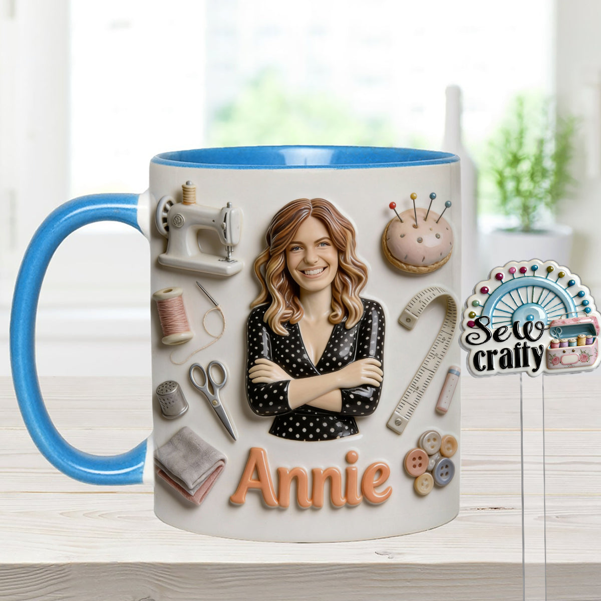 Love Sewing - Personalized Sewing Set Accent Mug with Acrylic Stirrers