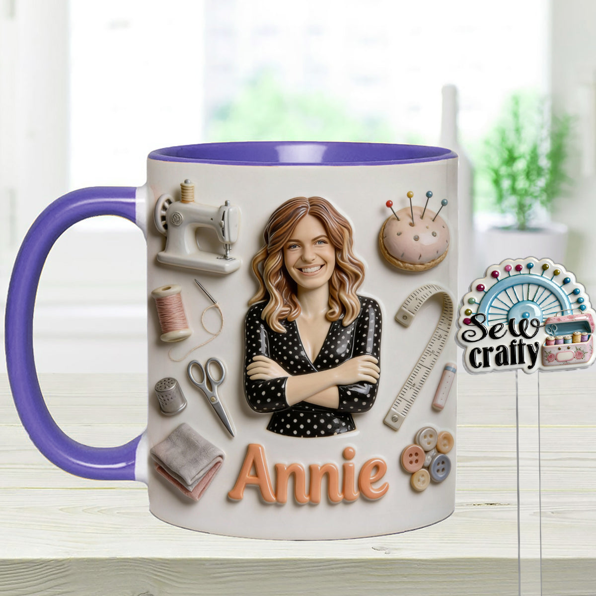 Love Sewing - Personalized Sewing Set Accent Mug with Acrylic Stirrers