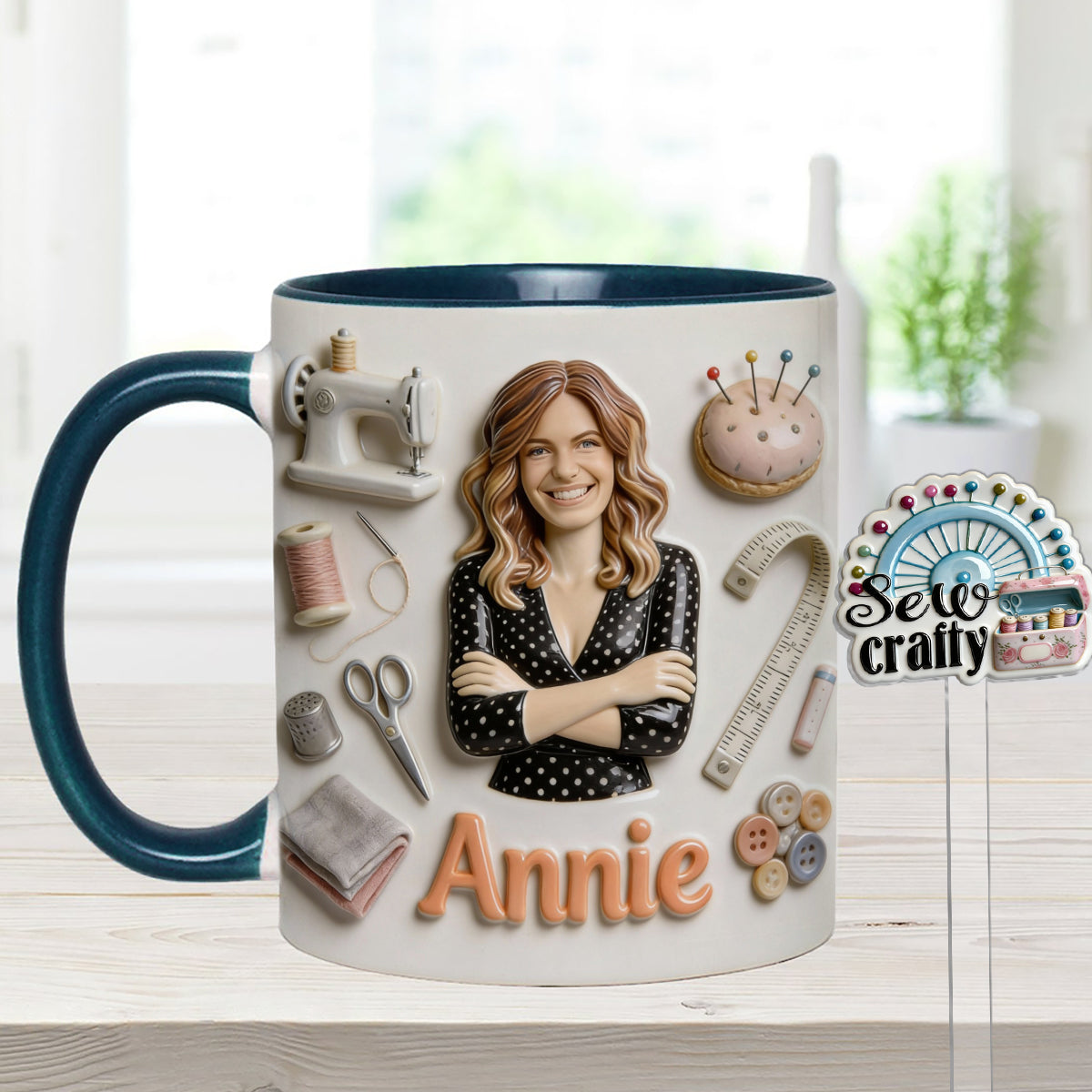 Love Sewing - Personalized Sewing Set Accent Mug with Acrylic Stirrers