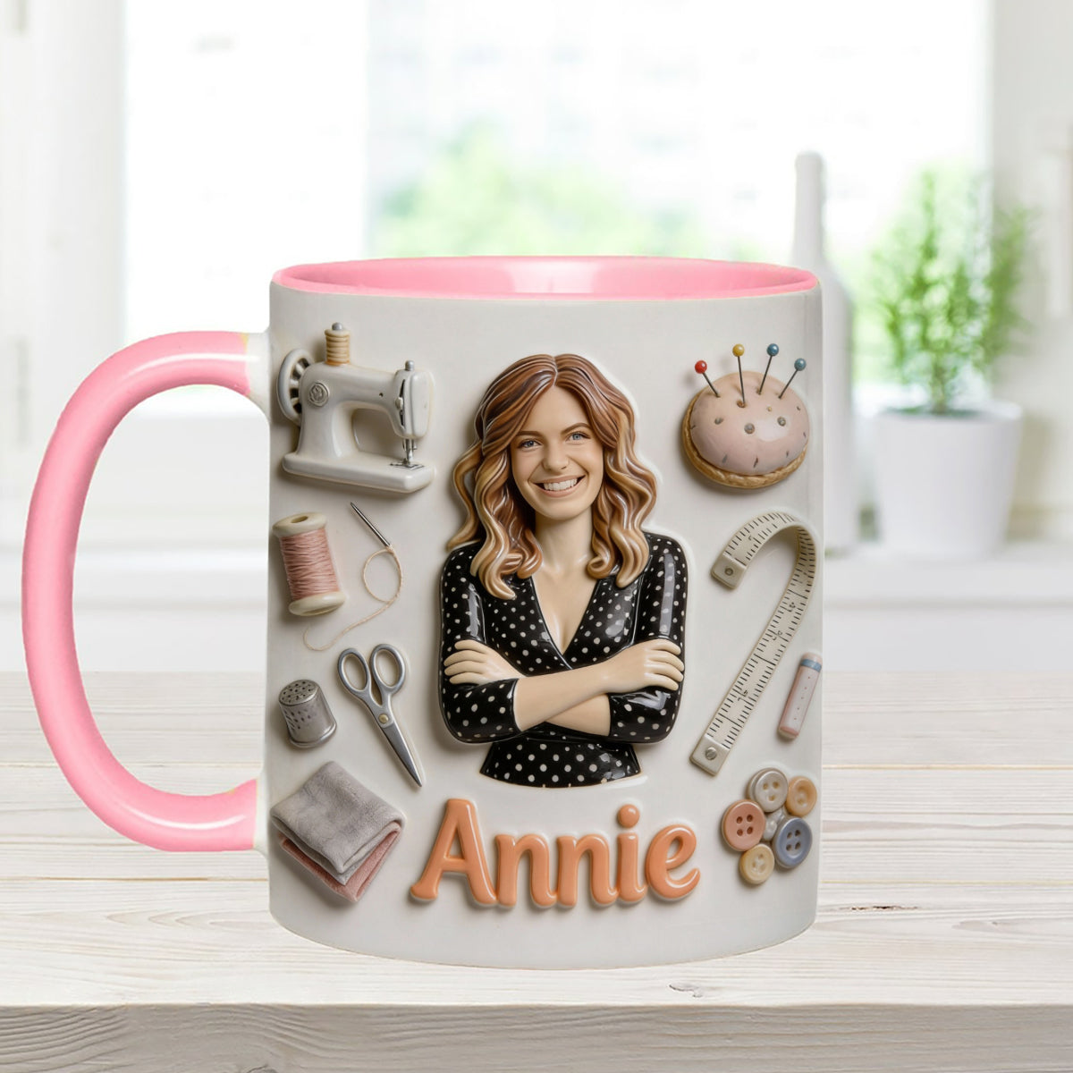 Love Sewing - Personalized Sewing Set Accent Mug with Acrylic Stirrers