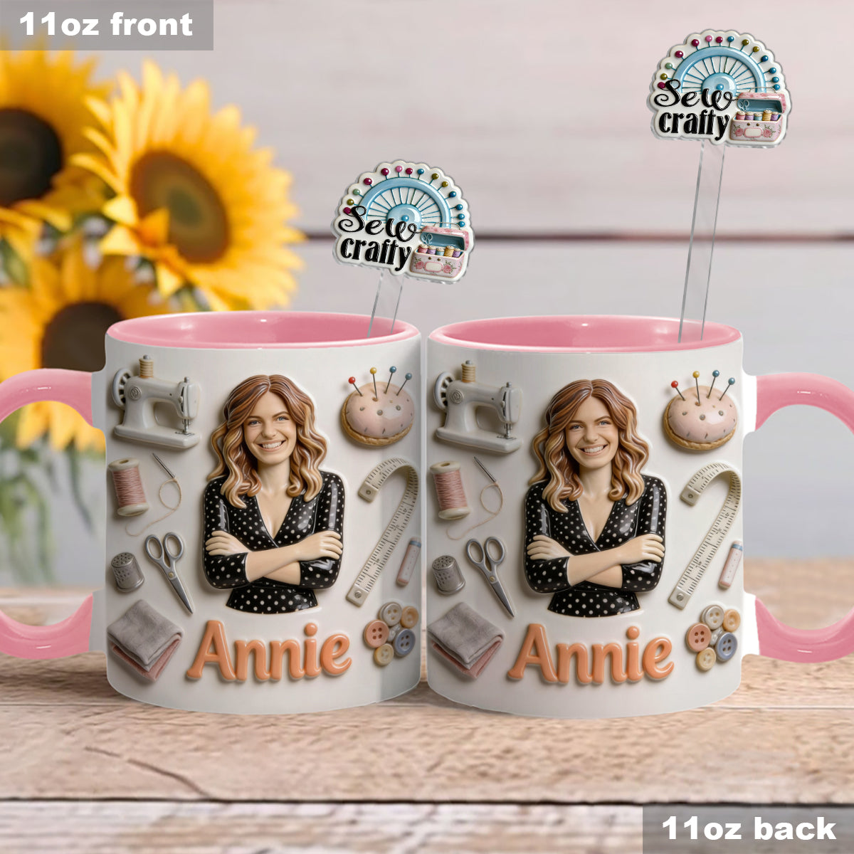 Love Sewing - Personalized Sewing Set Accent Mug with Acrylic Stirrers