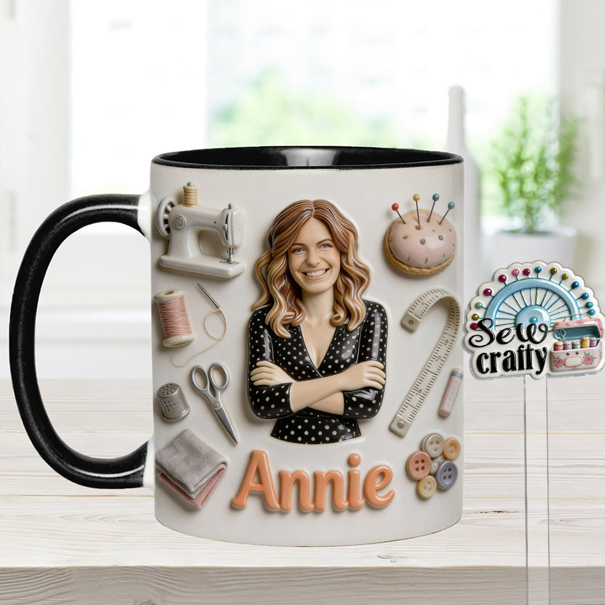 Love Sewing - Personalized Sewing Set Accent Mug with Acrylic Stirrers