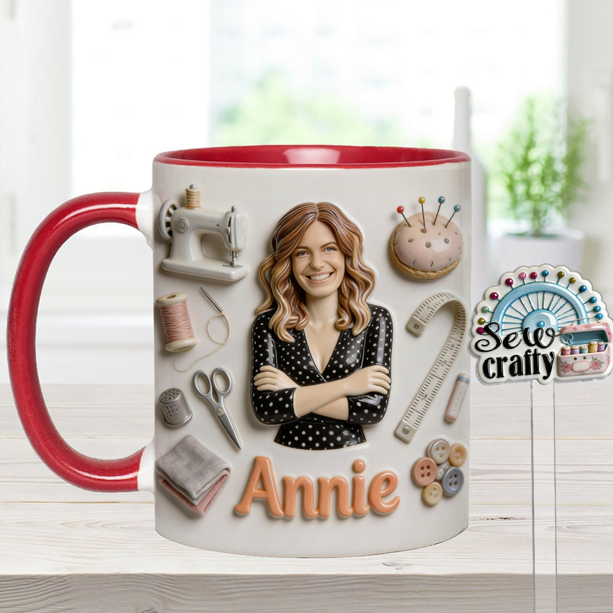 Love Sewing - Personalized Sewing Set Accent Mug with Acrylic Stirrers