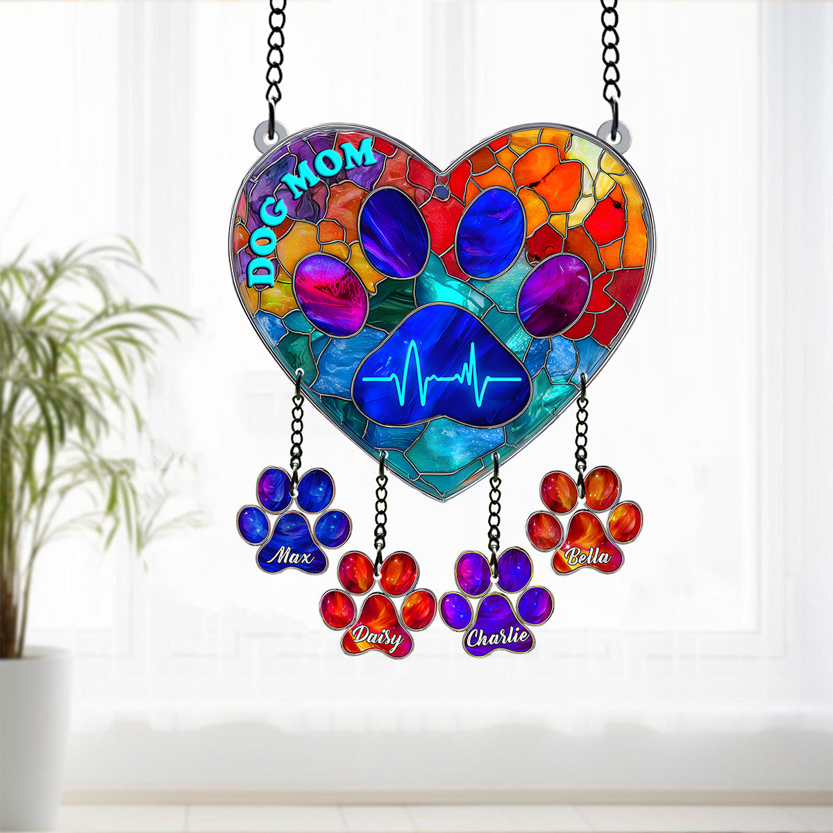 Dog Mom - Personalized Dog Window Hanging Suncatcher With Custom Charms