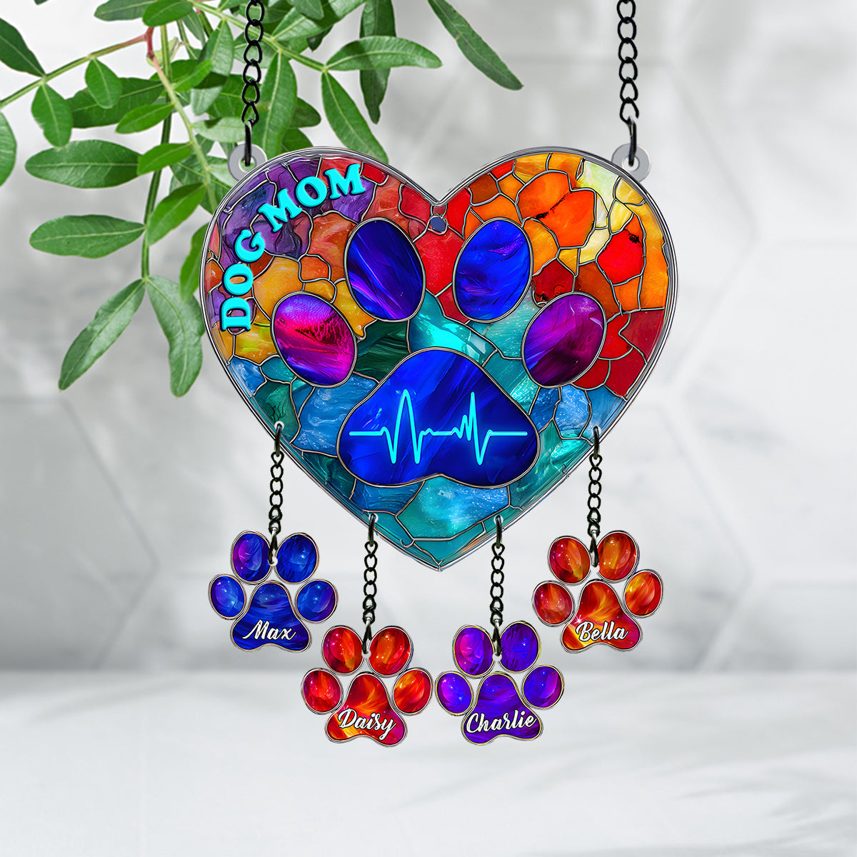 Dog Mom - Personalized Dog Window Hanging Suncatcher With Custom Charms