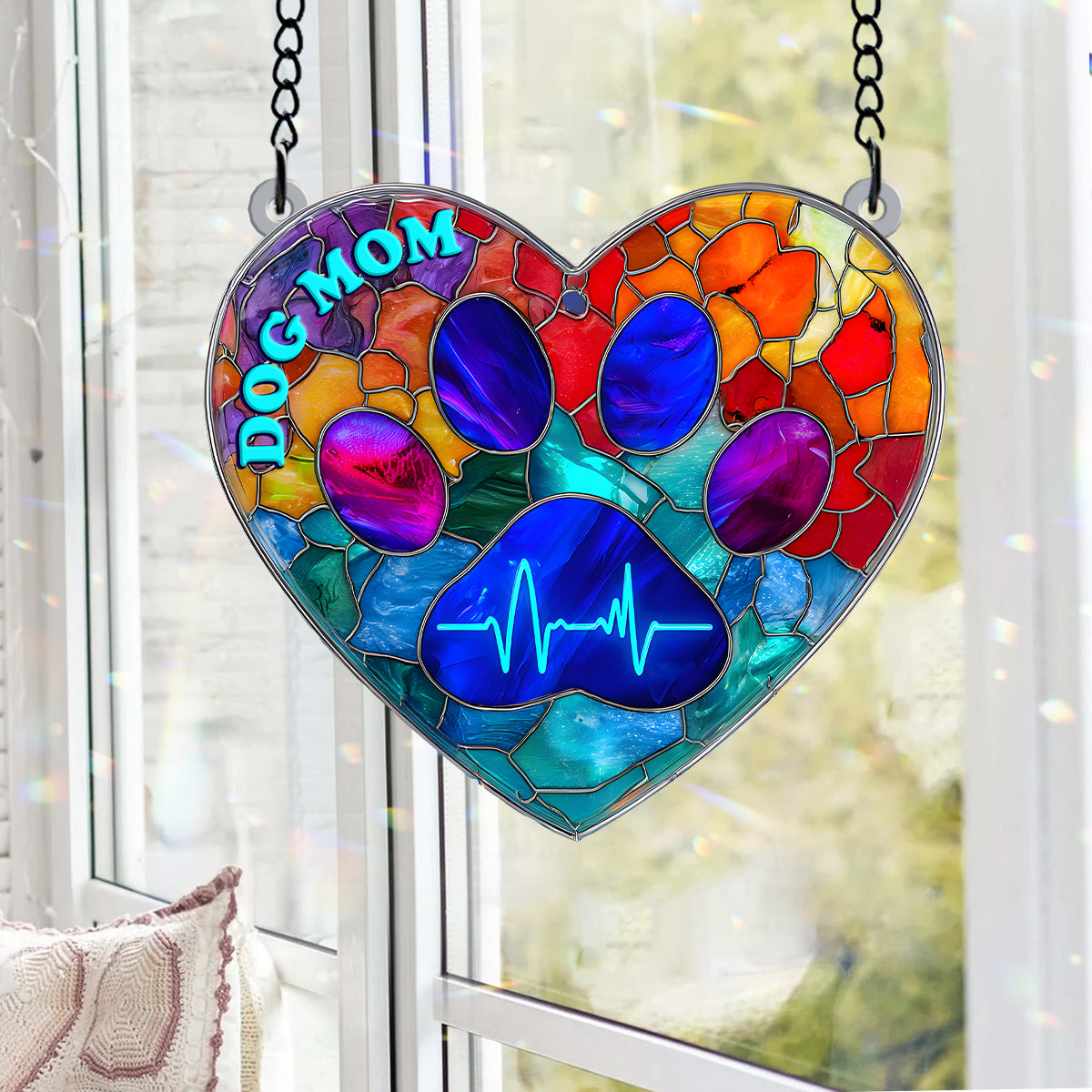 Dog Mom - Personalized Dog Window Hanging Suncatcher With Custom Charms