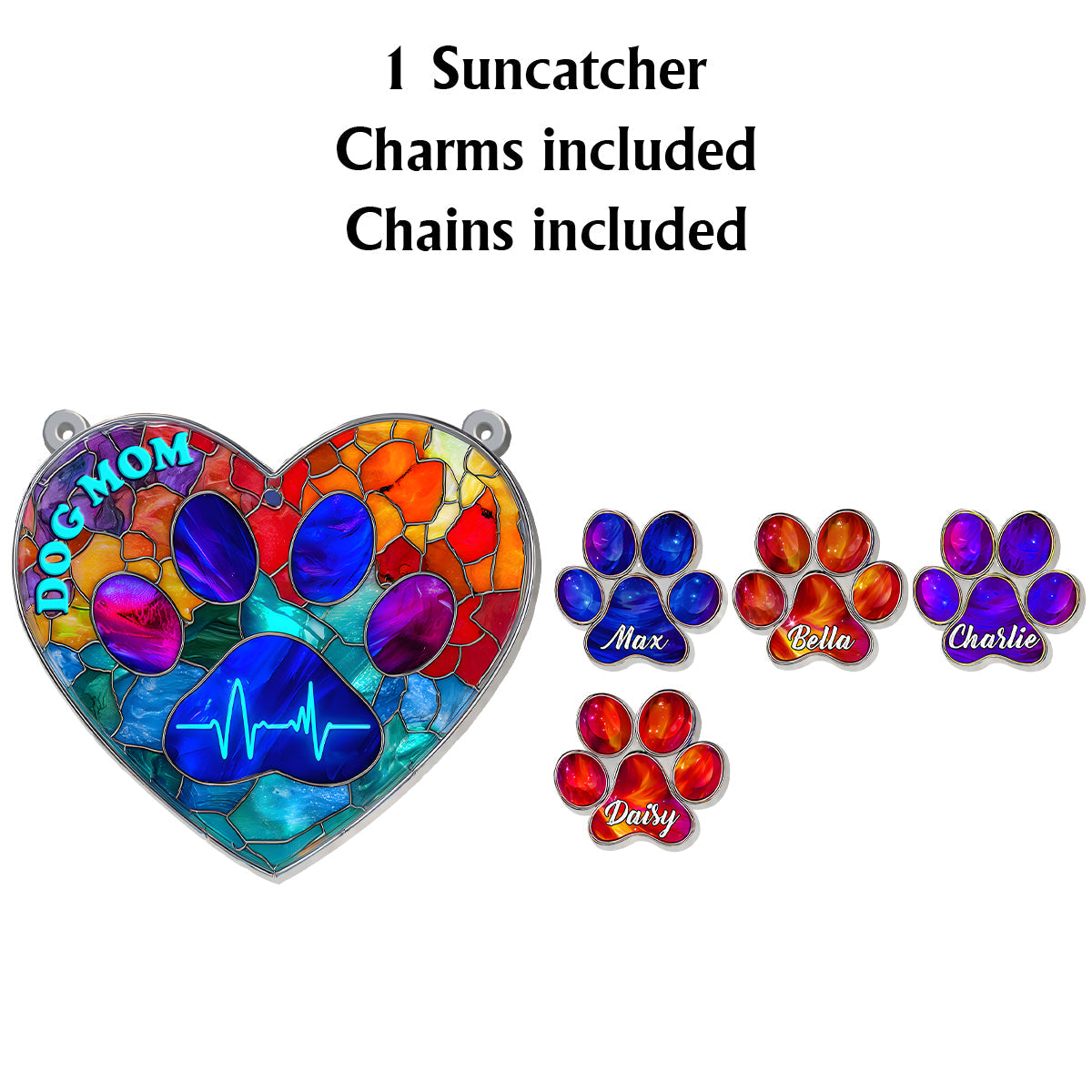 Dog Mom - Personalized Dog Window Hanging Suncatcher With Custom Charms