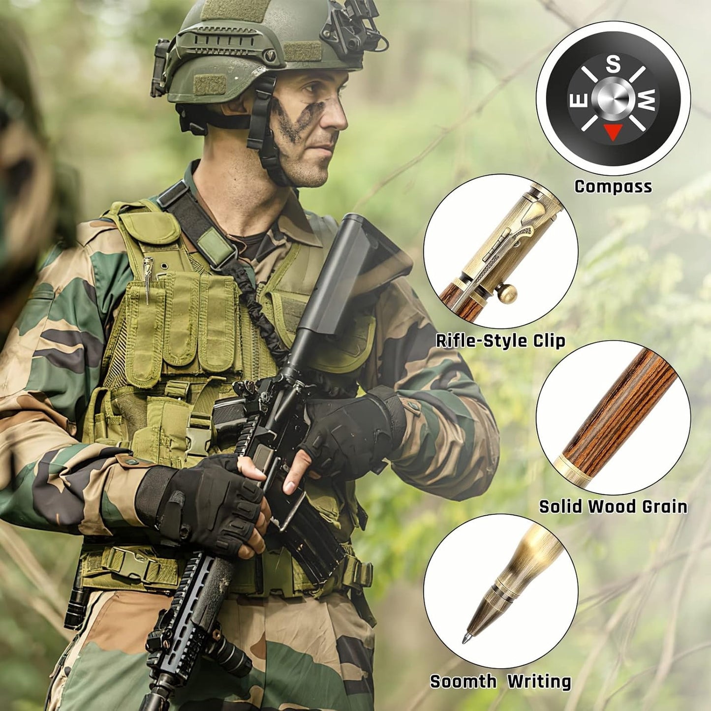 Bolt Action Pen with Compass & Extra Refill