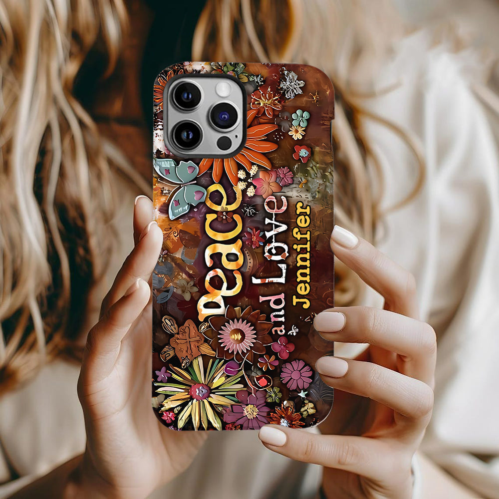 Peace And Love - Personalized Hippie Full Print Phone Case