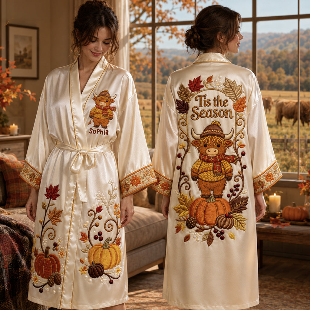 Tis The Season - Personalized Highland Cow Satin Robe