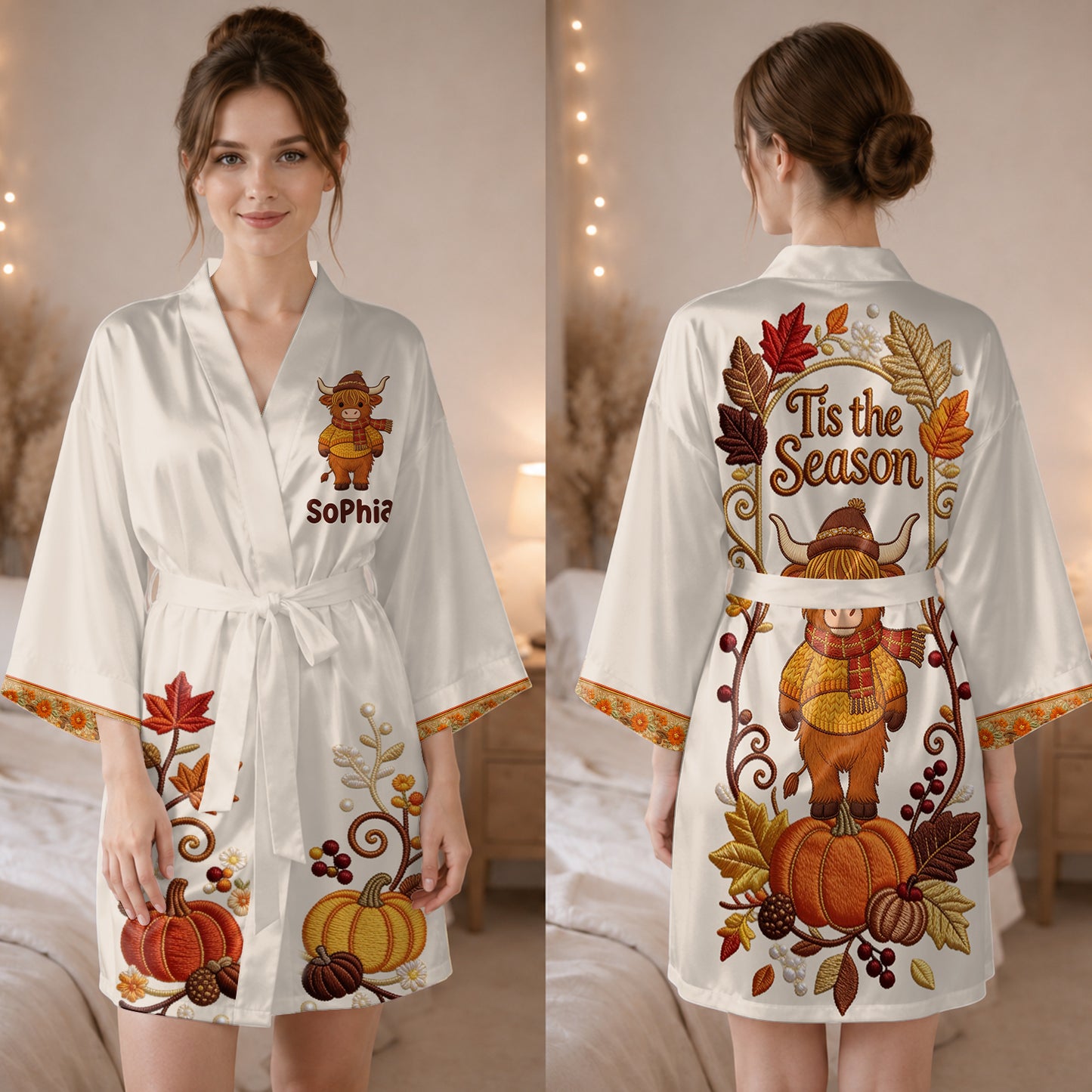 Tis The Season - Personalized Highland Cow Satin Robe