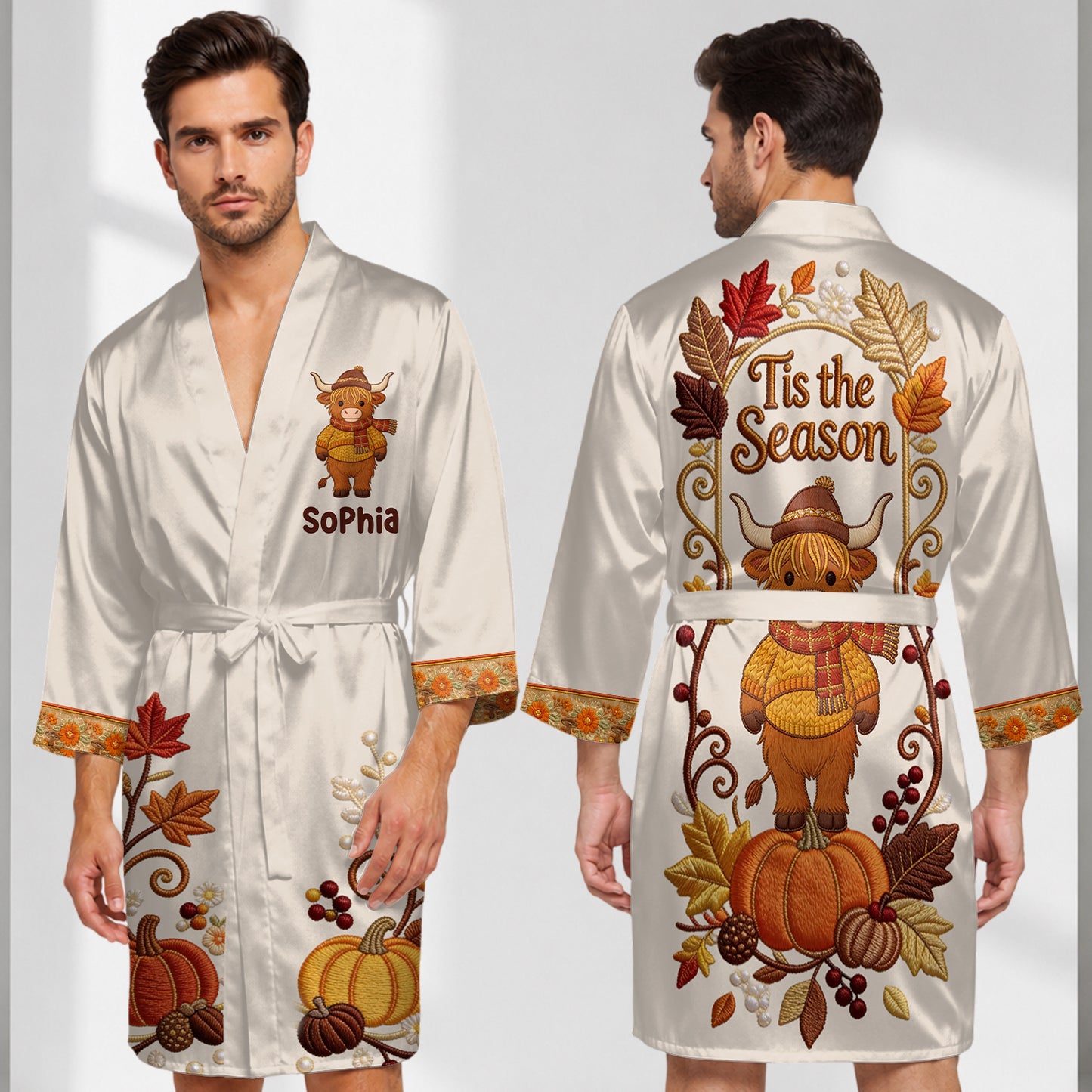 Tis The Season - Personalized Highland Cow Satin Robe