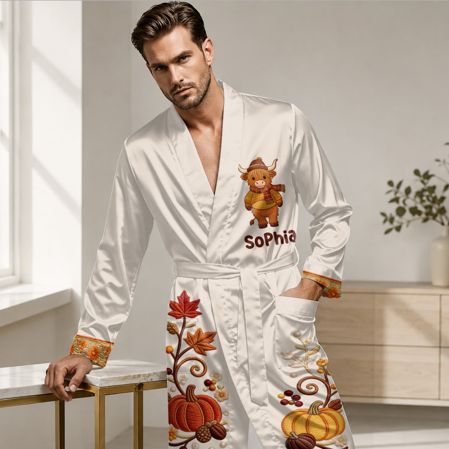 Tis The Season - Personalized Highland Cow Satin Robe