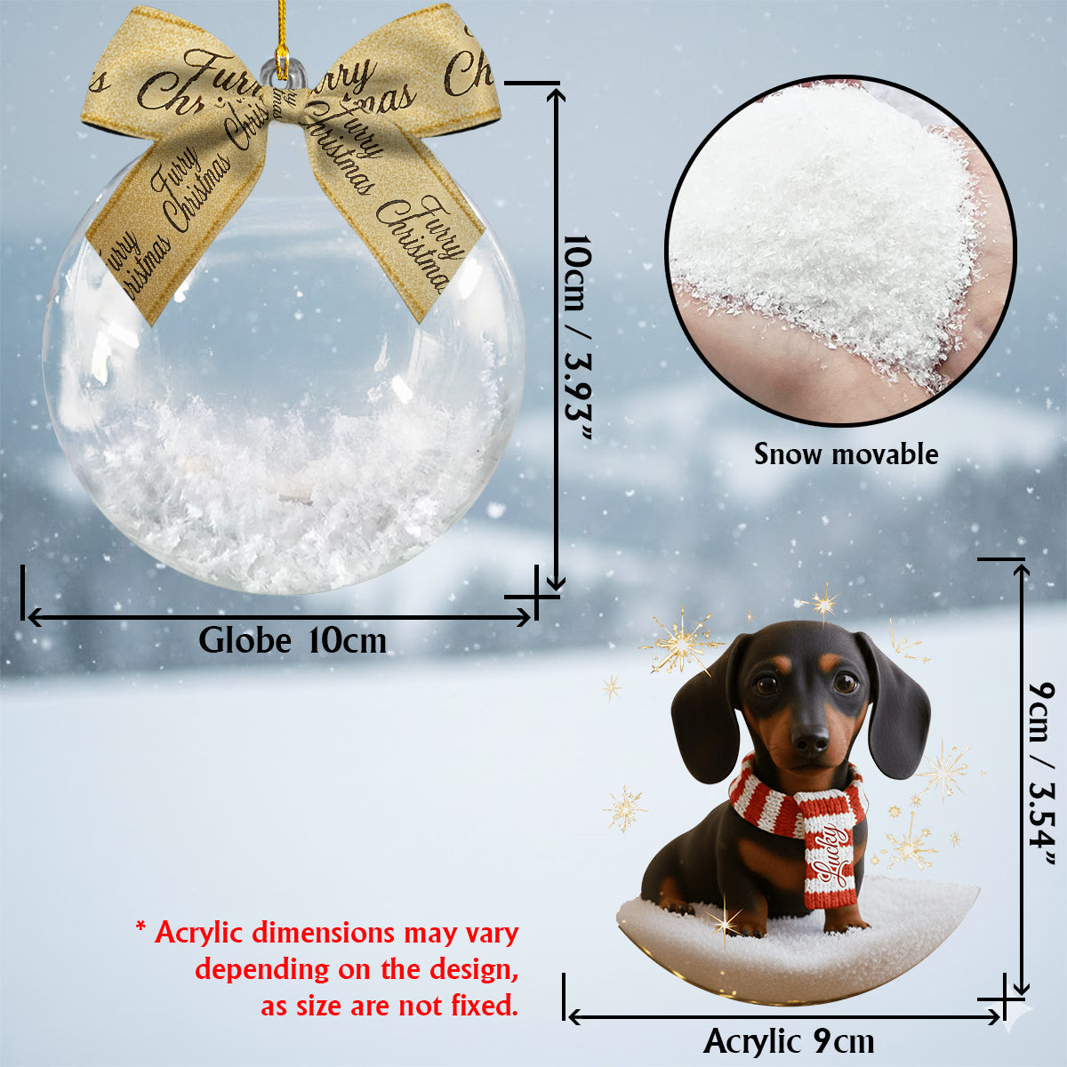 I Love My Dog - Personalized Dog Snow Globe Ornament With Bow