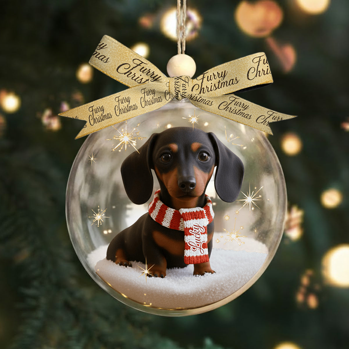 I Love My Dog - Personalized Dog Snow Globe Ornament With Bow