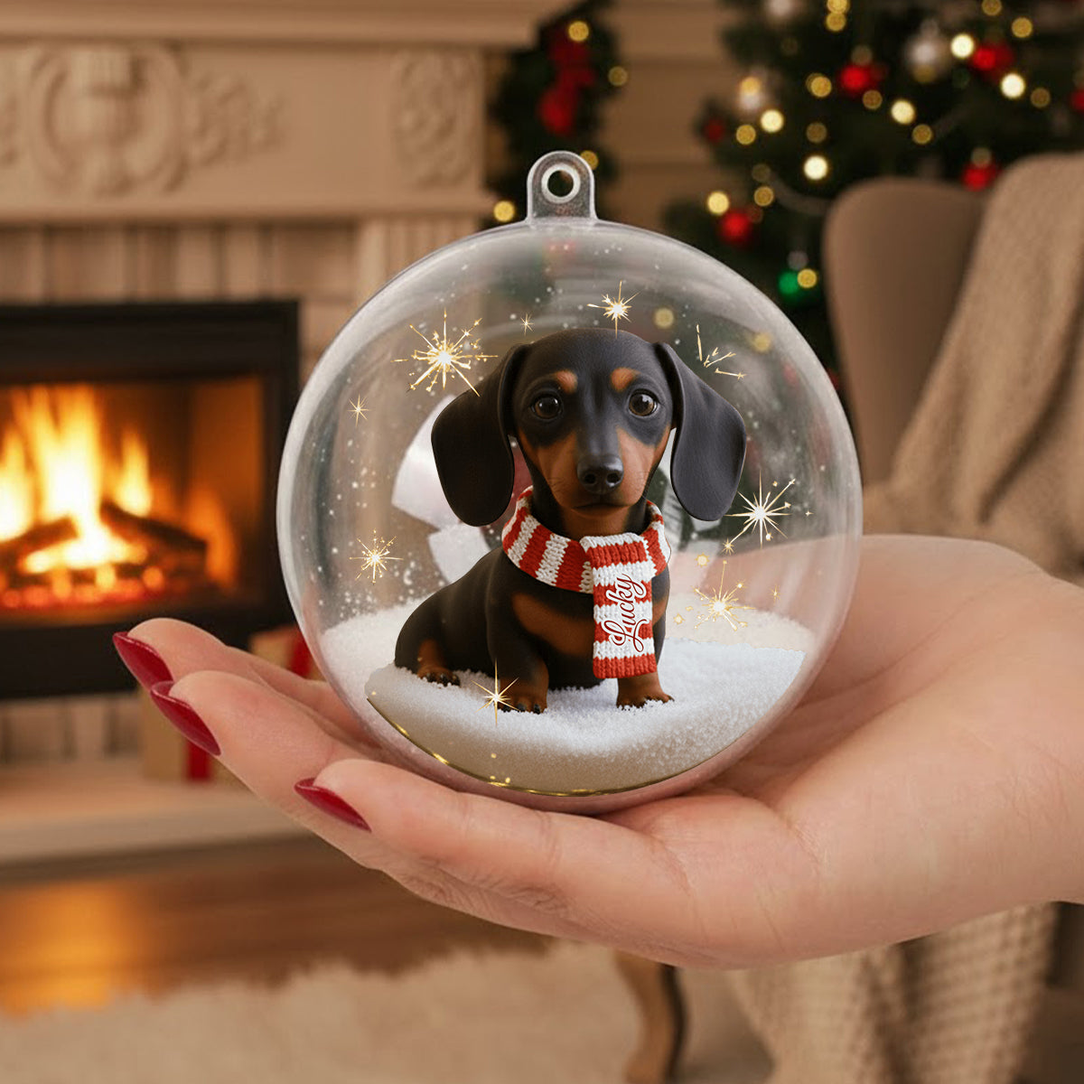 I Love My Dog - Personalized Dog Snow Globe Ornament With Bow