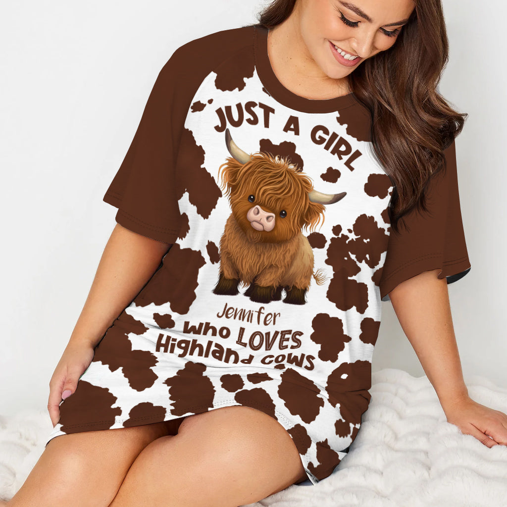 Just A Girl Who Loves Highland Cows - Personalized Highland Cow Sleep T-shirt Dress