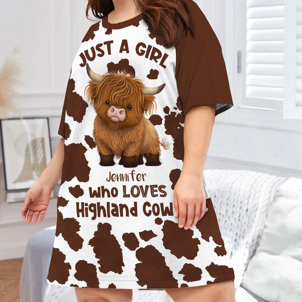 Just A Girl Who Loves Highland Cows - Personalized Highland Cow Sleep T-shirt Dress