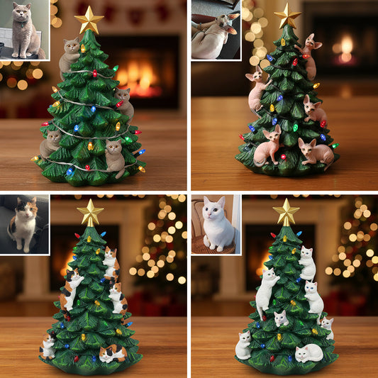 Funny Naughty Cat Small Christmas Tree Miniature - Personalized Cat Custom Shaped Acrylic Plaque