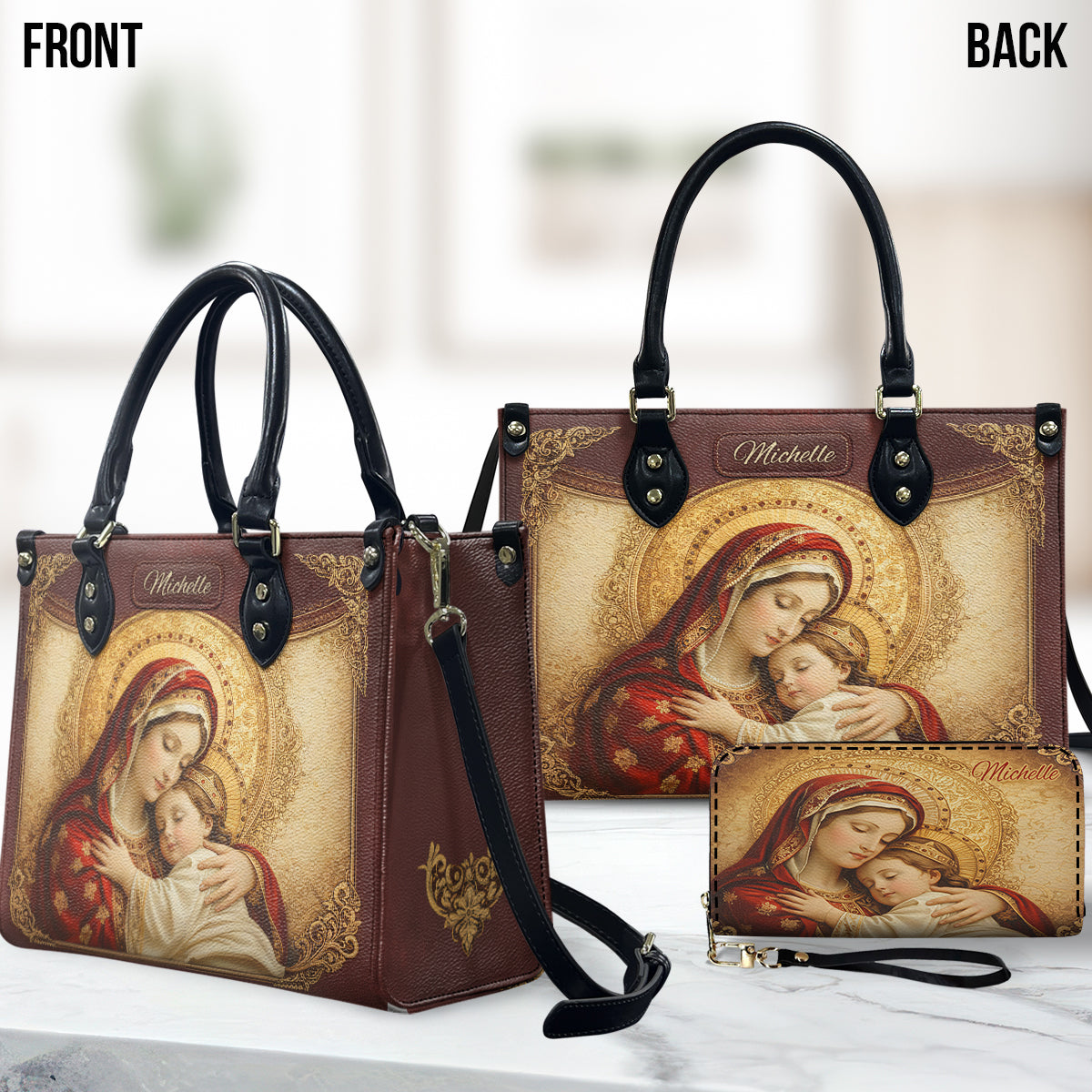 Virgin Mary Mother - Personalized Christian Leather Handbag & Leather Long Wallet