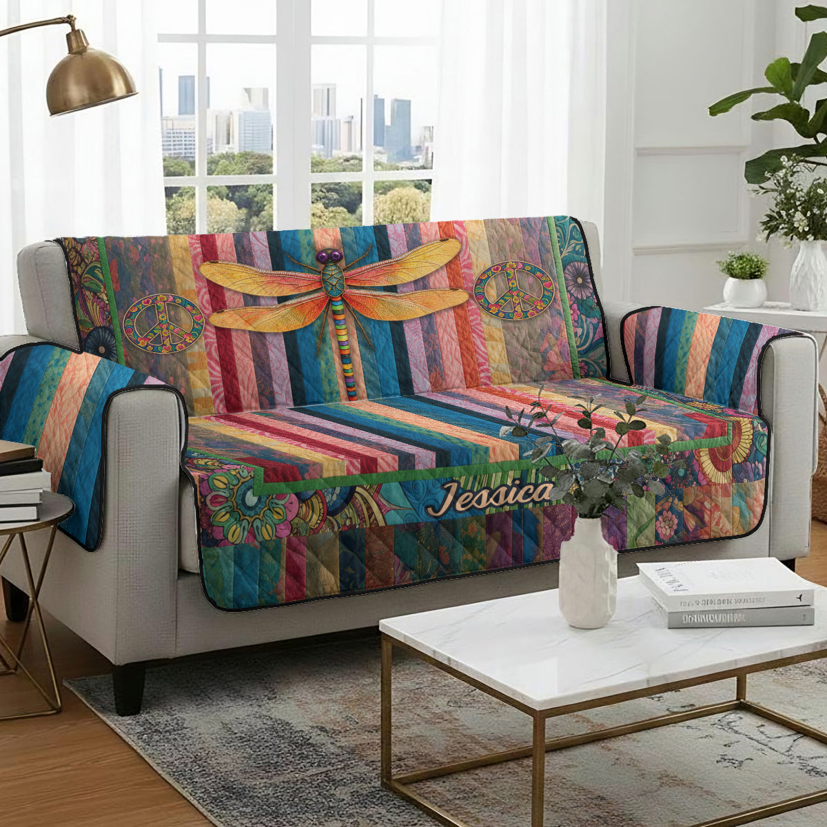 Hippie Souls - Personalized Hippie Quilted Sofa/Couch Cover