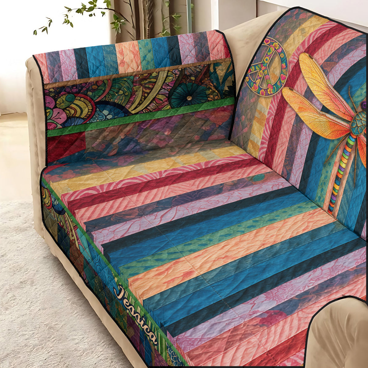 Hippie Souls - Personalized Hippie Quilted Sofa/Couch Cover