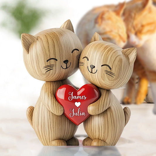 Cute Cat Couple - Personalized Cat Custom Shaped Acrylic Plaque