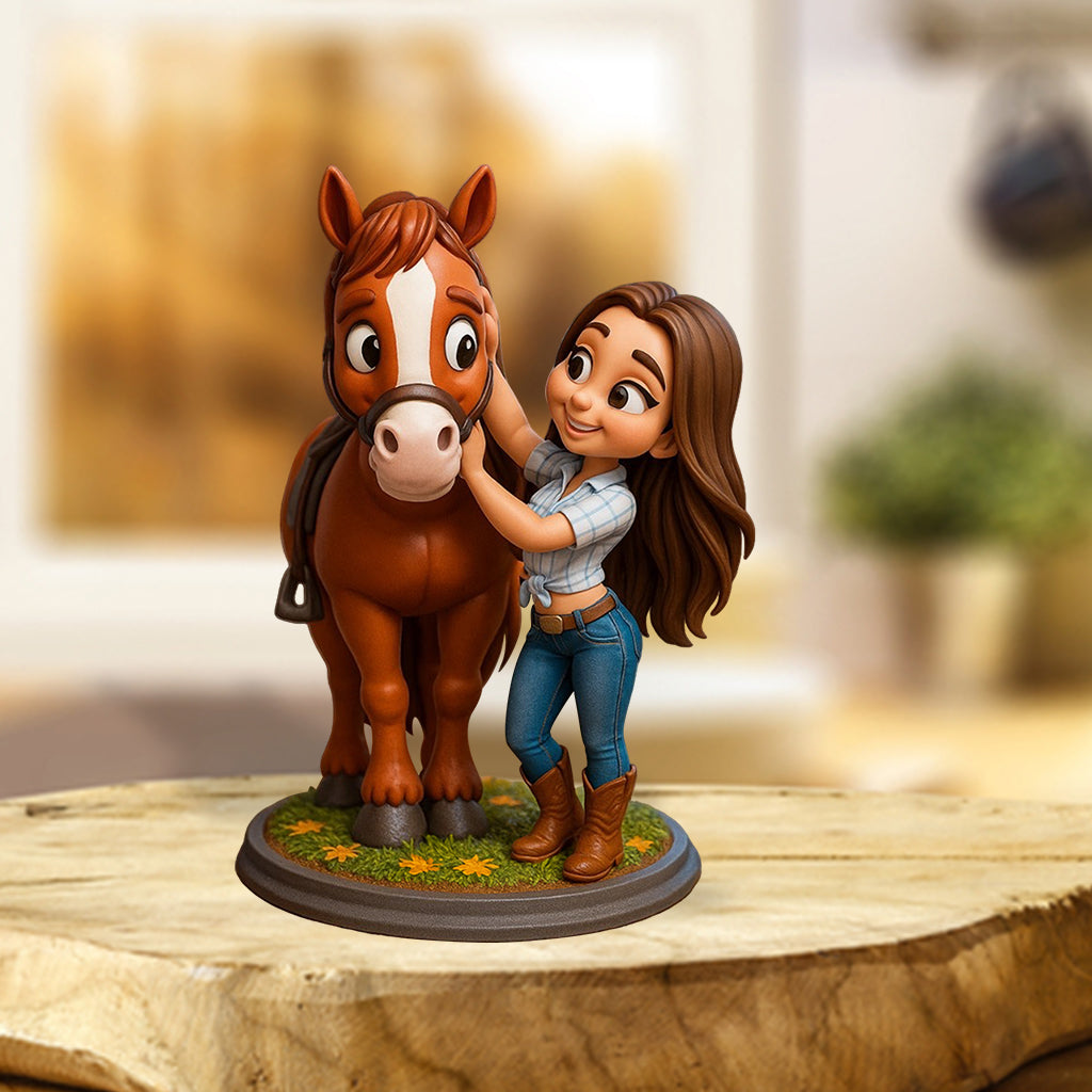 Love Horses Cartoonish Style - Personalized Horse Custom Shaped Acrylic Plaque