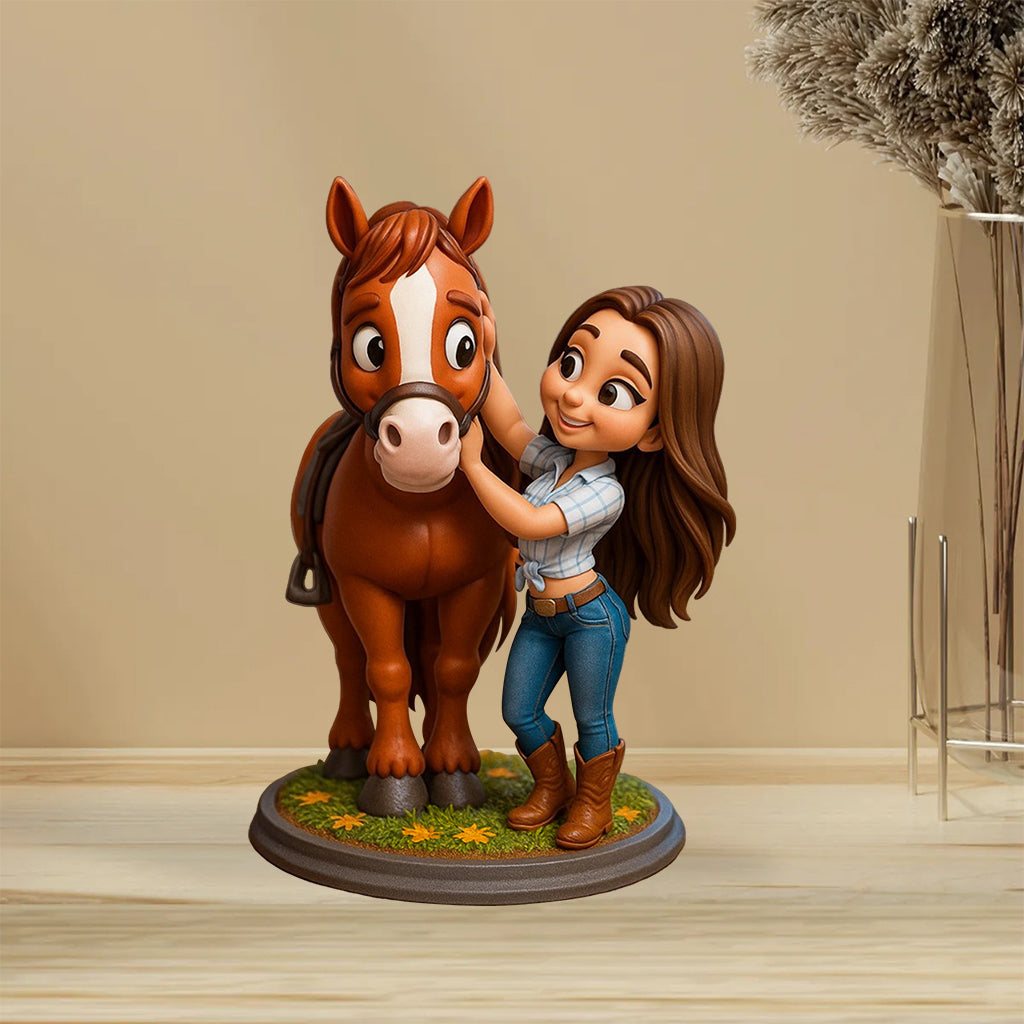 Love Horses Cartoonish Style - Personalized Horse Custom Shaped Acrylic Plaque