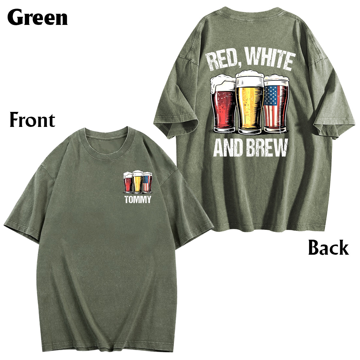 Red, White & Brew - Personalized Beer Wash T-Shirt