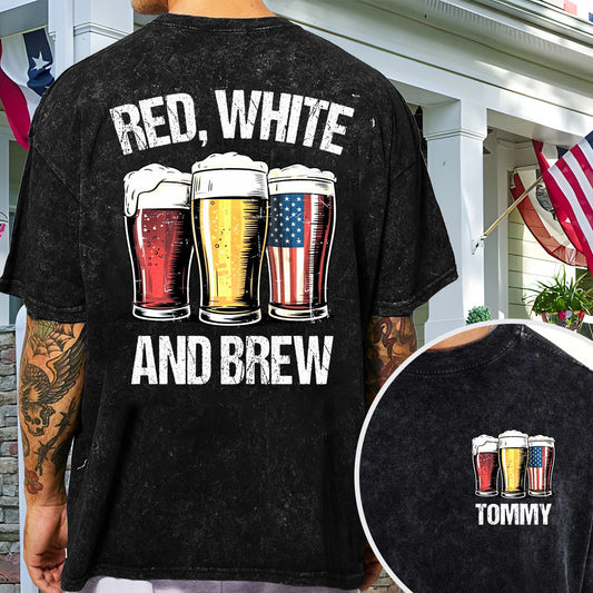 Red, White & Brew - Personalized Beer Wash T-Shirt