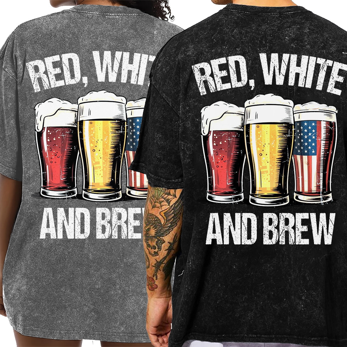 Red, White & Brew - Personalized Beer Wash T-Shirt