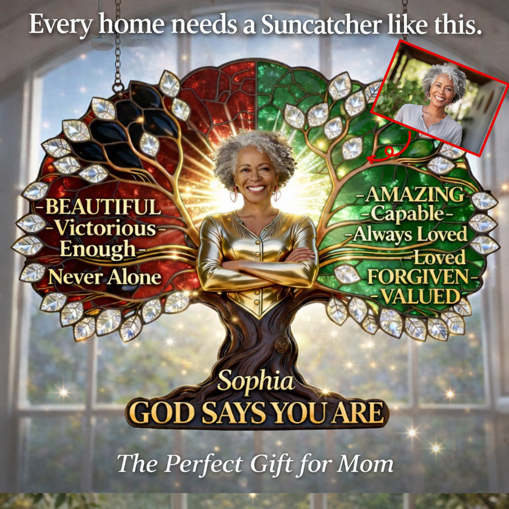 Black Woman Pride, God Says You Are - Personalized African American Window Hanging Suncatcher Ornament