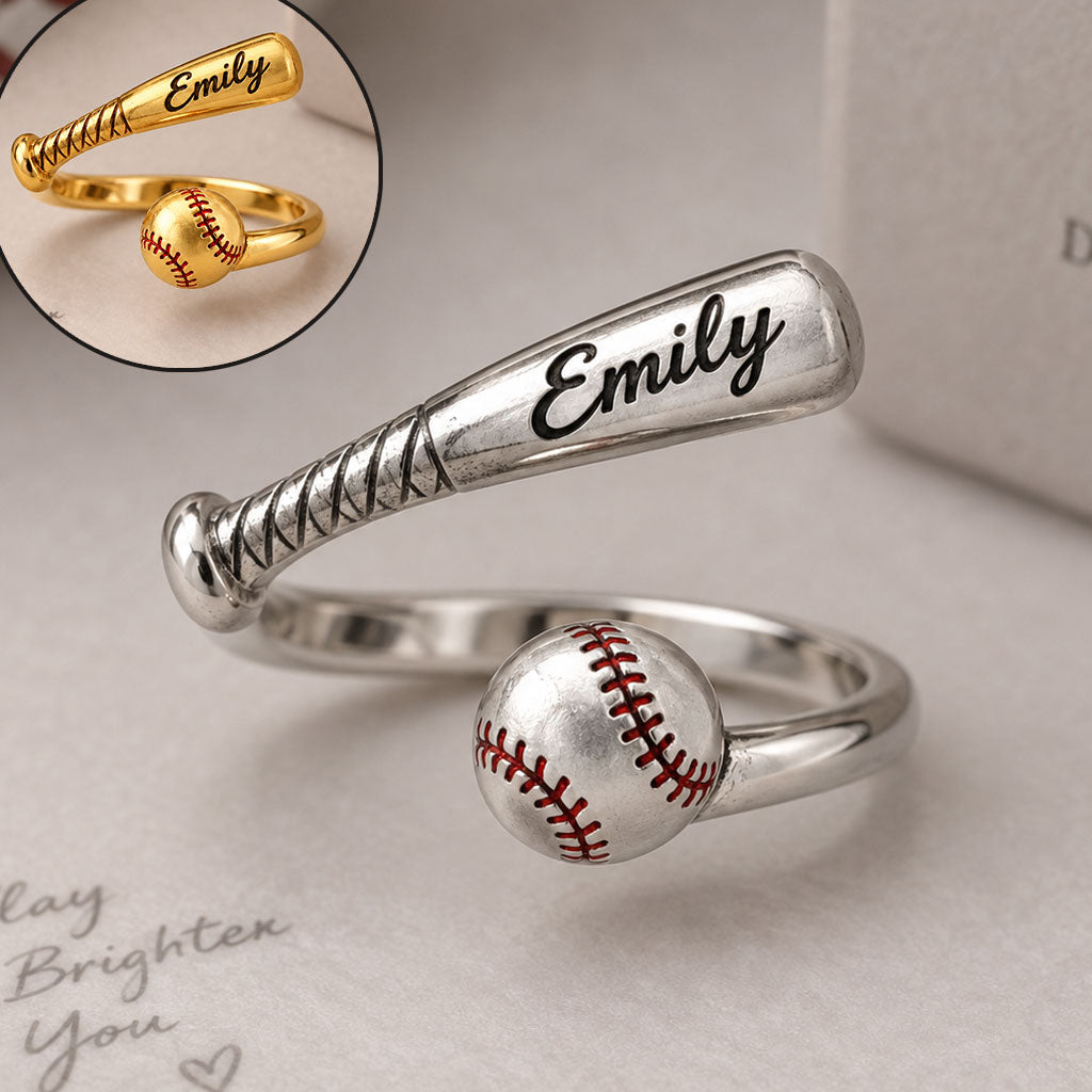 Love Softball, Baseball - Personalized Softball Adjustable Shaped Ring