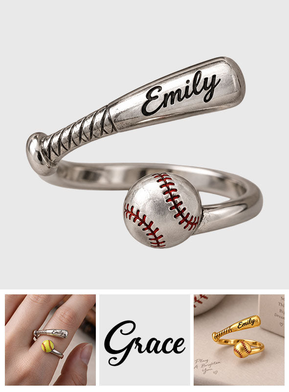 Love Softball, Baseball - Personalized Softball Adjustable Shaped Ring