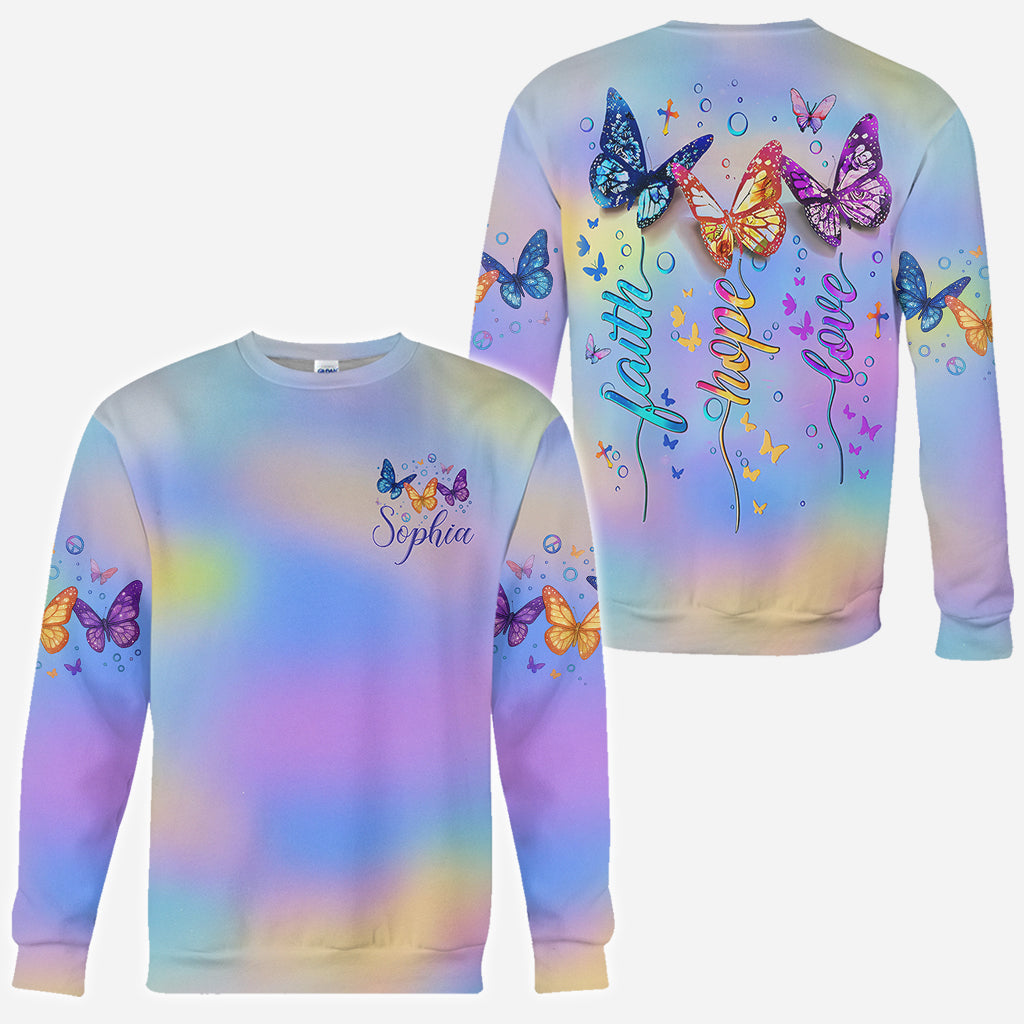 Fath Hope Love - Personalized Butterfly All Over Shirt