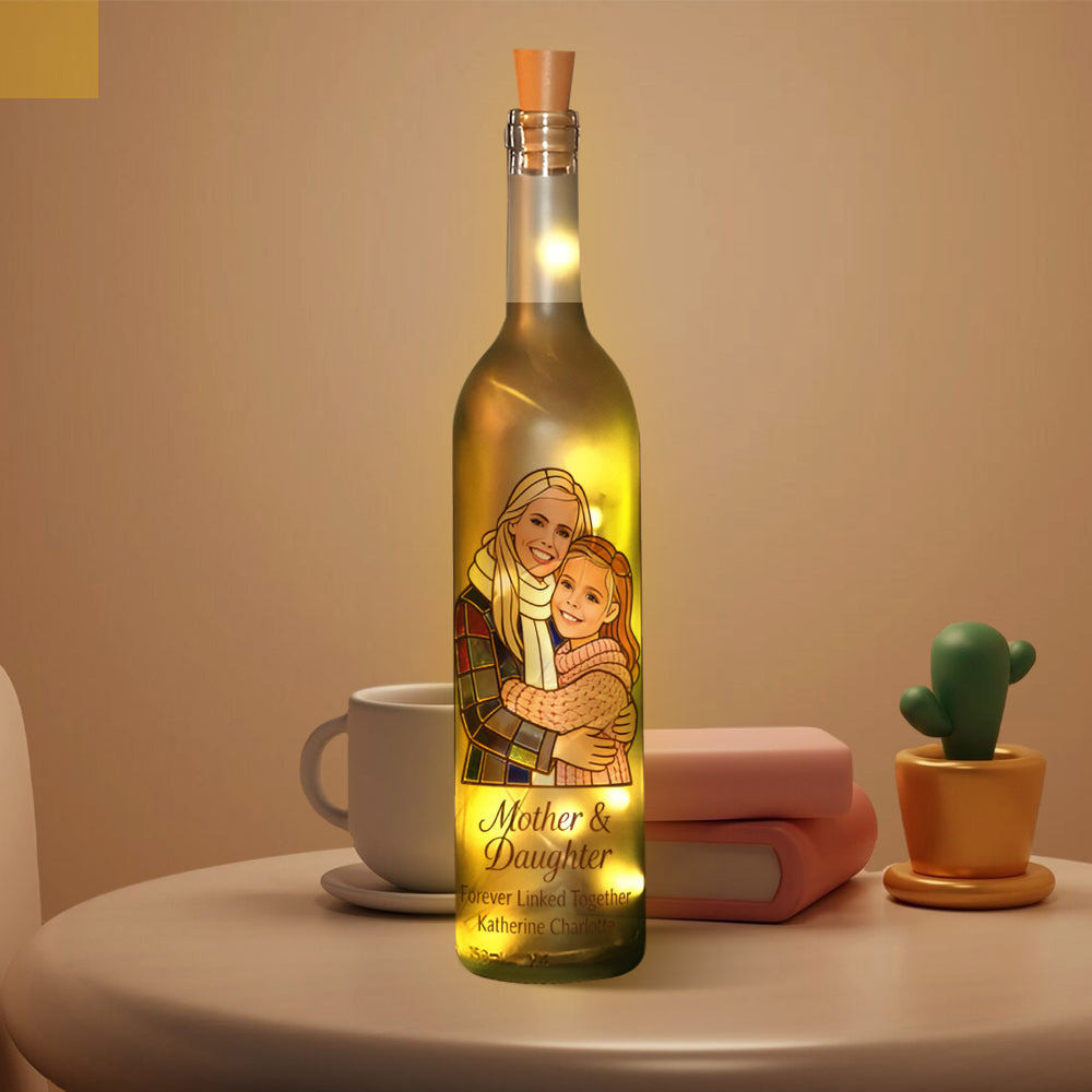 Mother And Daughter Forever Linked Together - Personalized Mother Wine Bottle Lamp