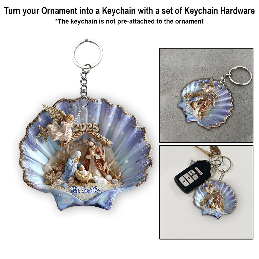 Nativity In A Seashell - Personalized Christian Ornament