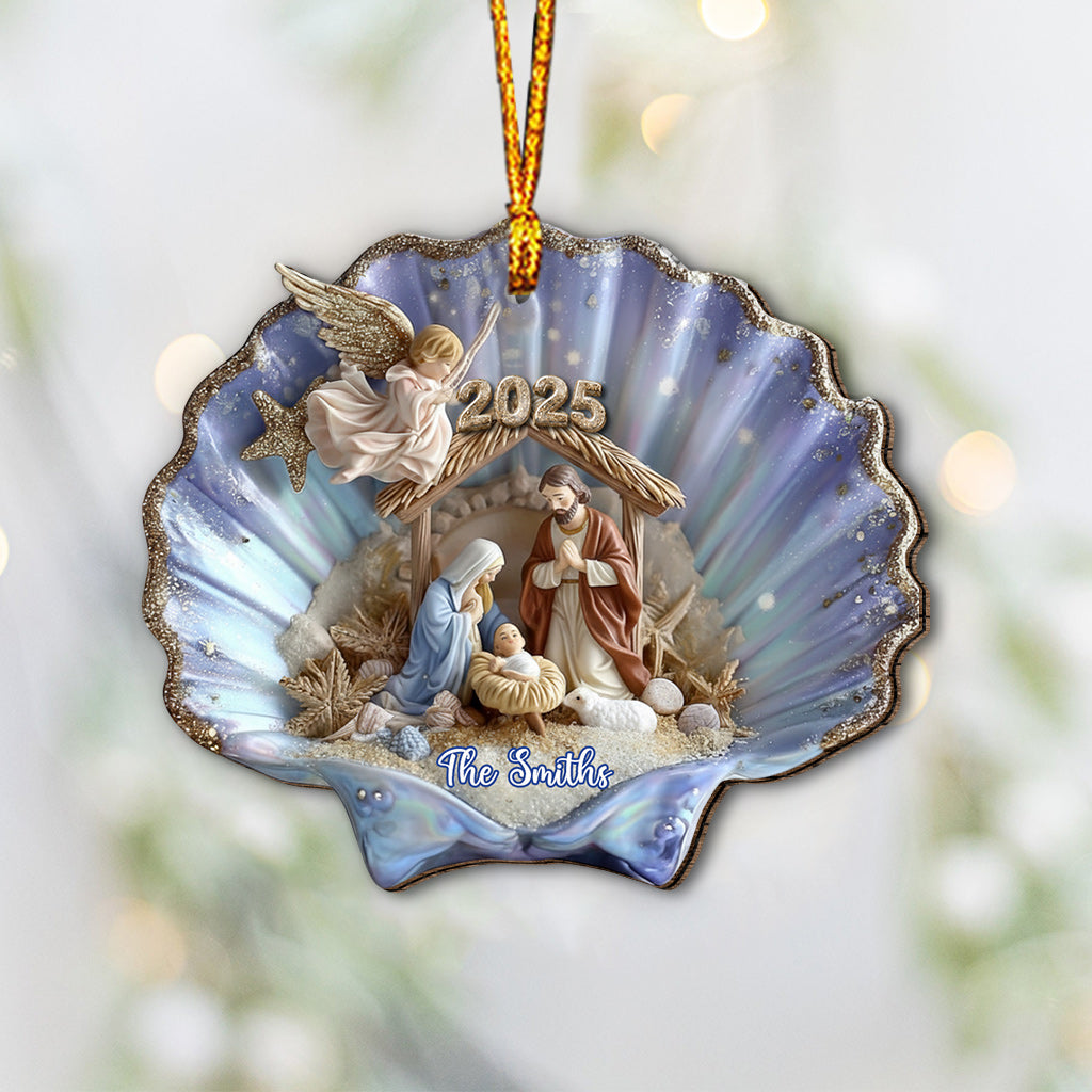 Nativity In A Seashell - Personalized Christian Ornament