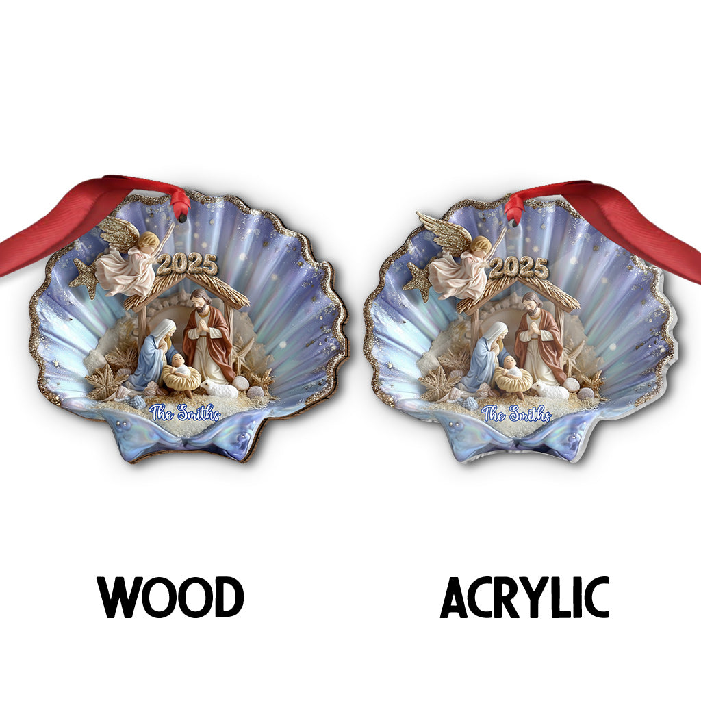 Nativity In A Seashell - Personalized Christian Ornament